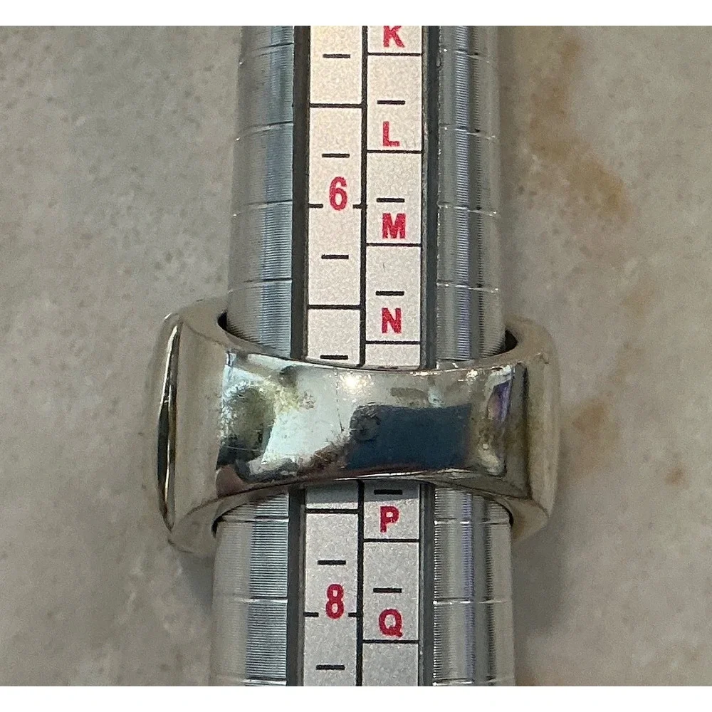 Chunky Stainless Steel Ring White‎ Brick Pattern Statement Band Size 7